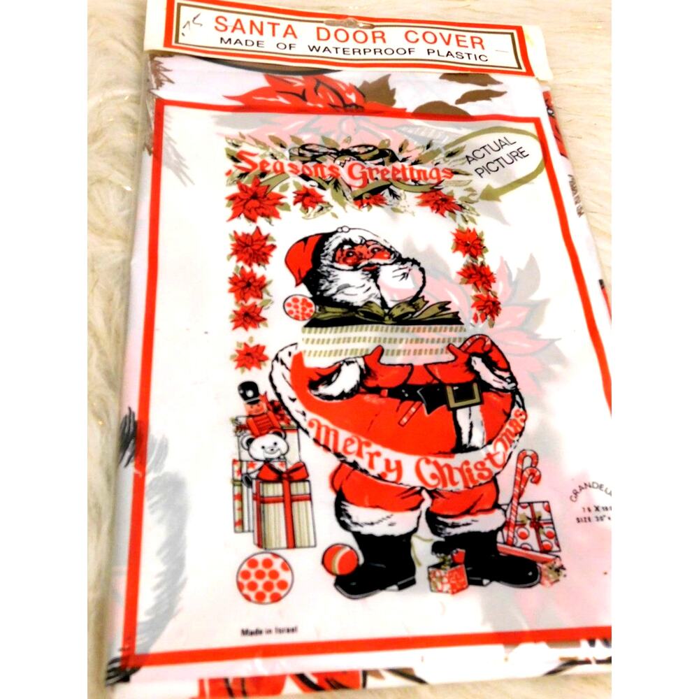 Vintage Christmas Door Cover Santa Claus Plastic Seasons Greetings Retro 30x60 - Picture 2 of 4